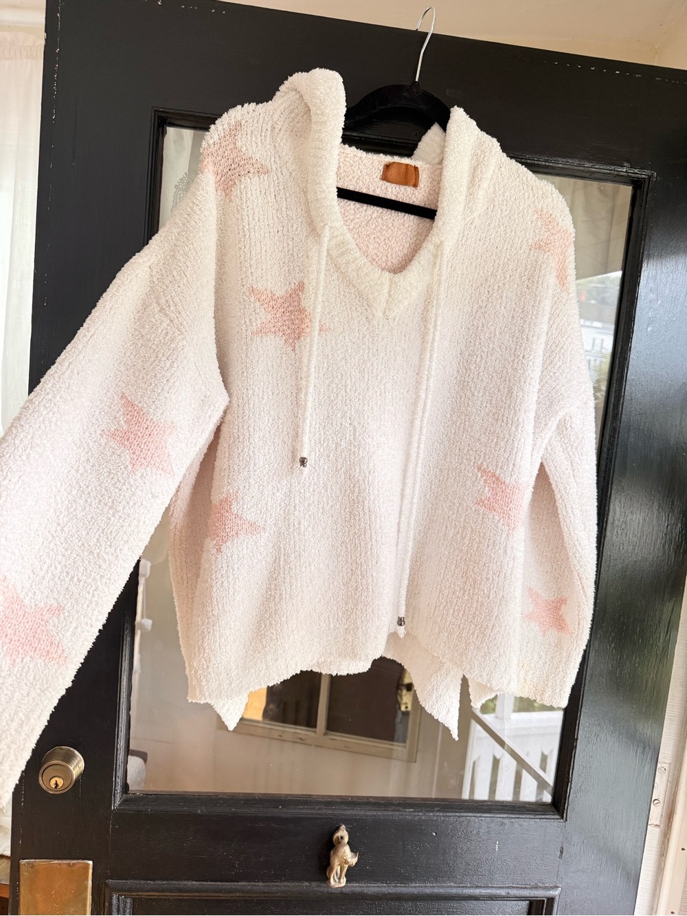 POL Cream Hooded Star Knit Pullover with Pink Stars